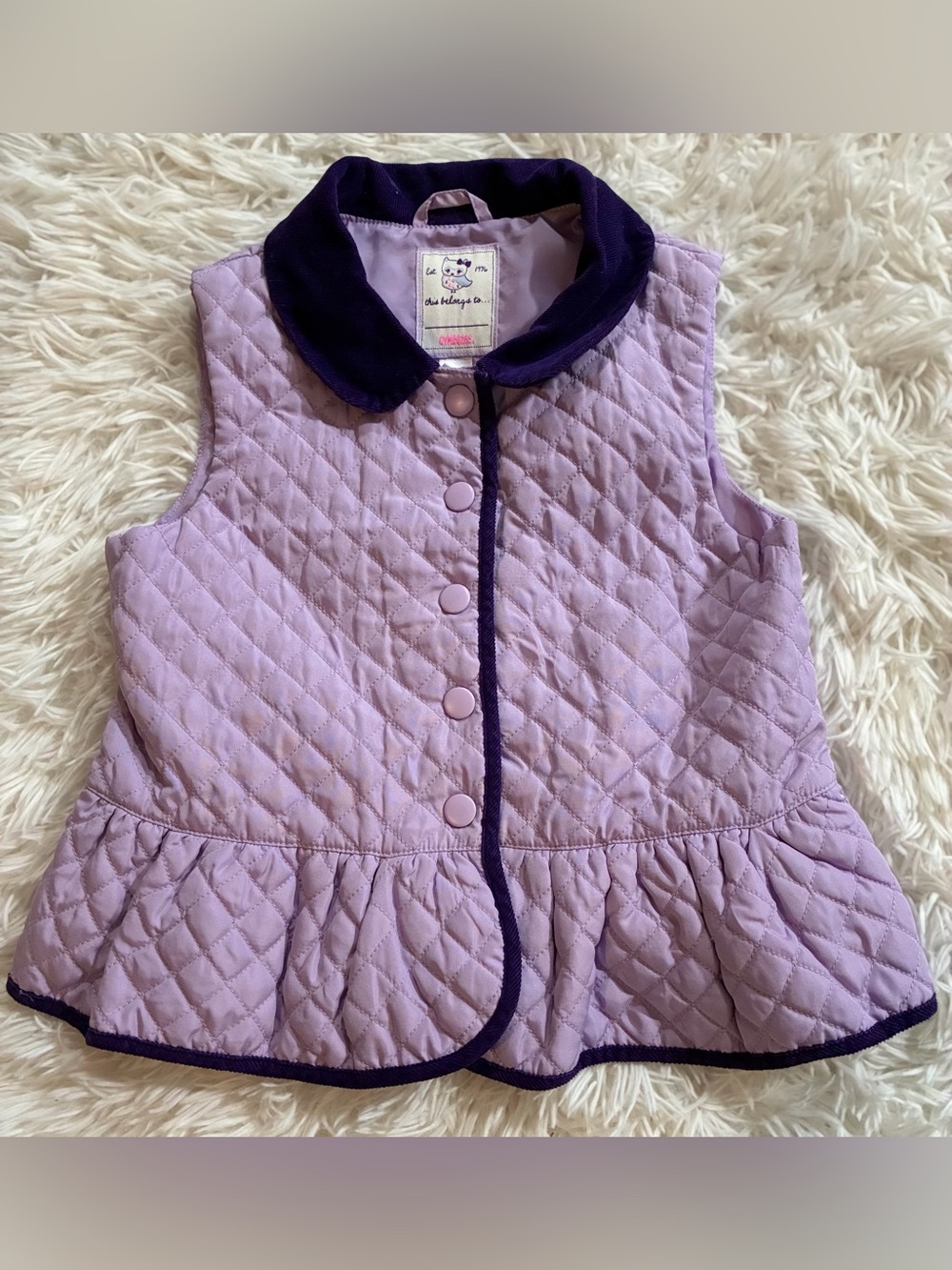 Gymboree Quilted Ruffle Flare Corduroy Collared Bow Trim Vest Lilac Purple 4T-5T
